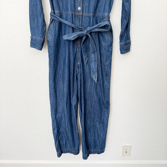 [Talbots] Blue Denim Moonlight Wash Utility Jumpsuit Long Sleeves Cotton Size XS - Picture 7 of 12